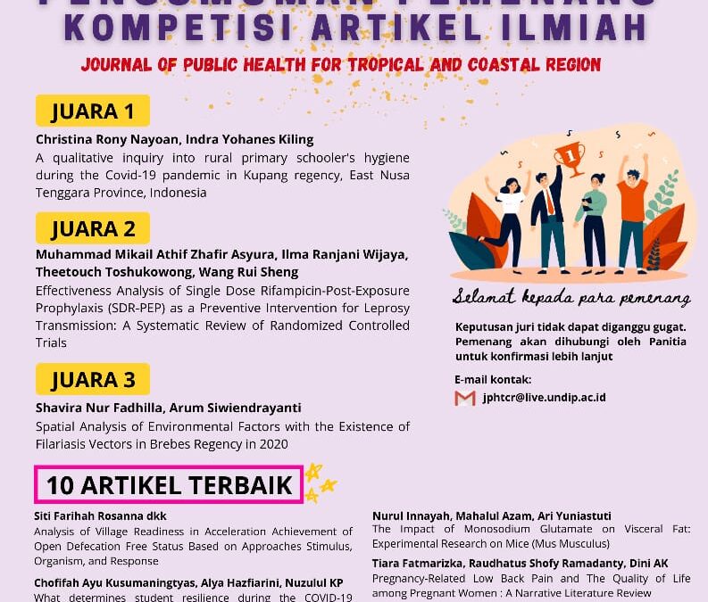 Pengumuman Pemenang Kompetisi Artikel Ilmiah JPH-TCR